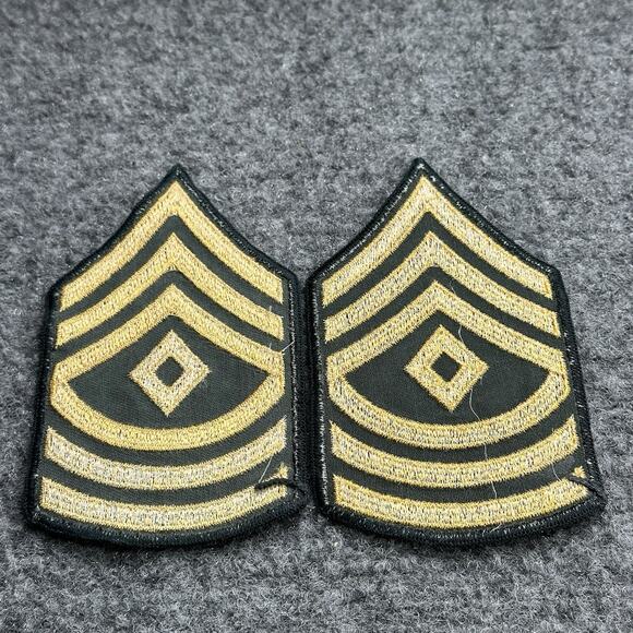 Vintage First Sergeant Military Rank Patch Black Gold K1 - Pair - Lot Of (2) Vtg - Picture 3 of 5
